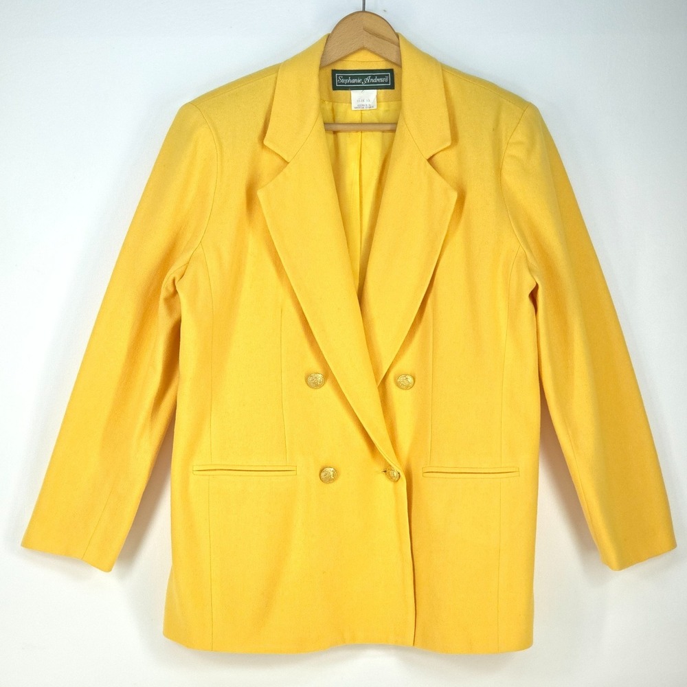 Stephanie Andrews Double Breasted Blazer Womens 12 Vintage Yellow Wool Corpcore